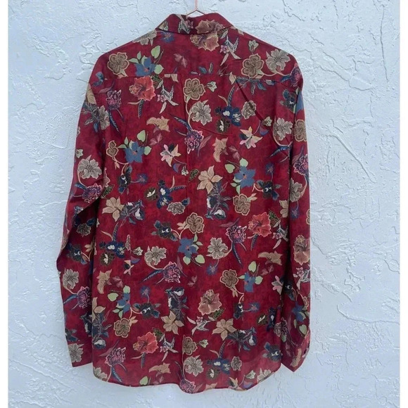 ETRO Womens Long Sleeve Collared Button Up Floral Shirts Red Sz 42 - Picture 12 of 12